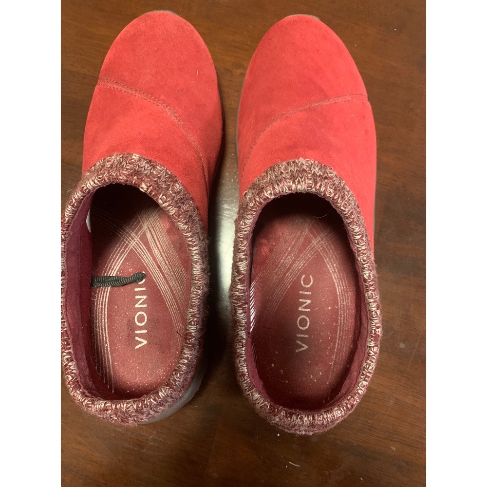Vionic Arbor Red Suede Knit Collar Slip On Mules Clogs 8 Orthotic Support - Picture 3 of 6